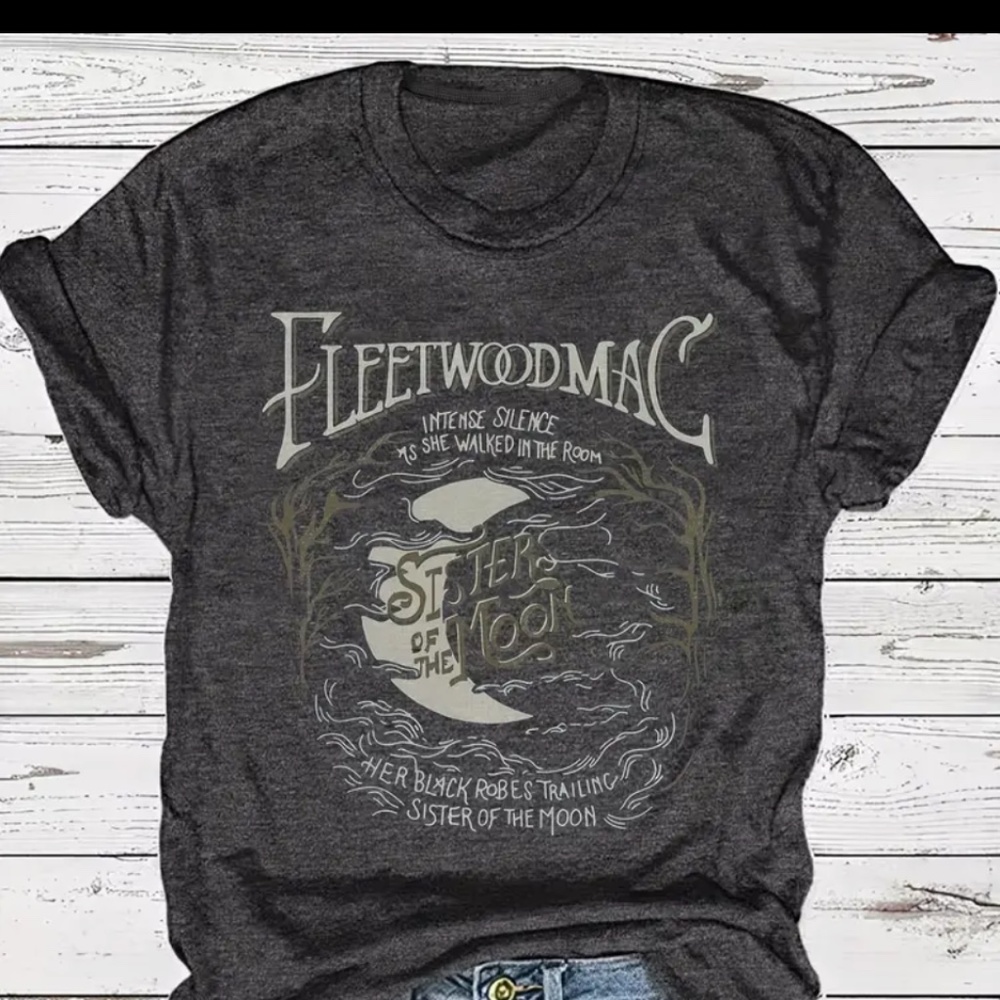 Letter & Moon Print Crew Neck T-shirt, Casual Short Sleeve Top